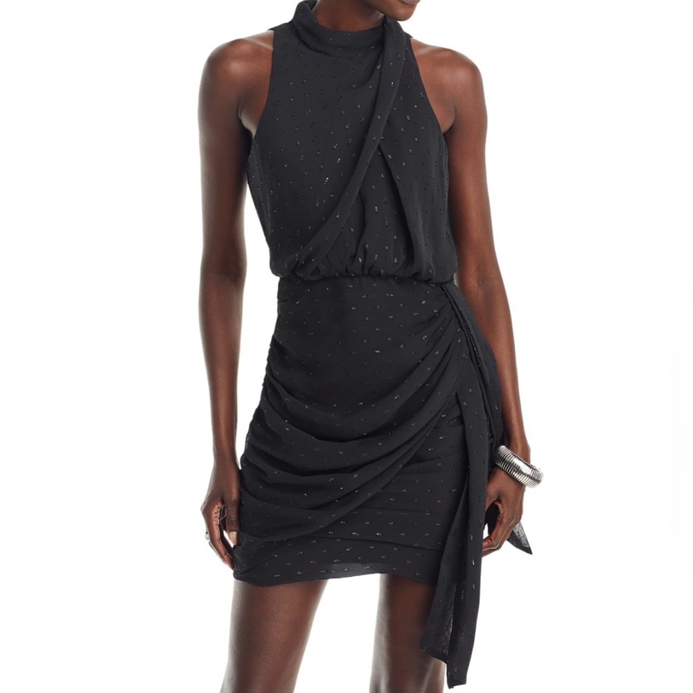 NWT Aqua Black High Neck Draped Dress, size M
